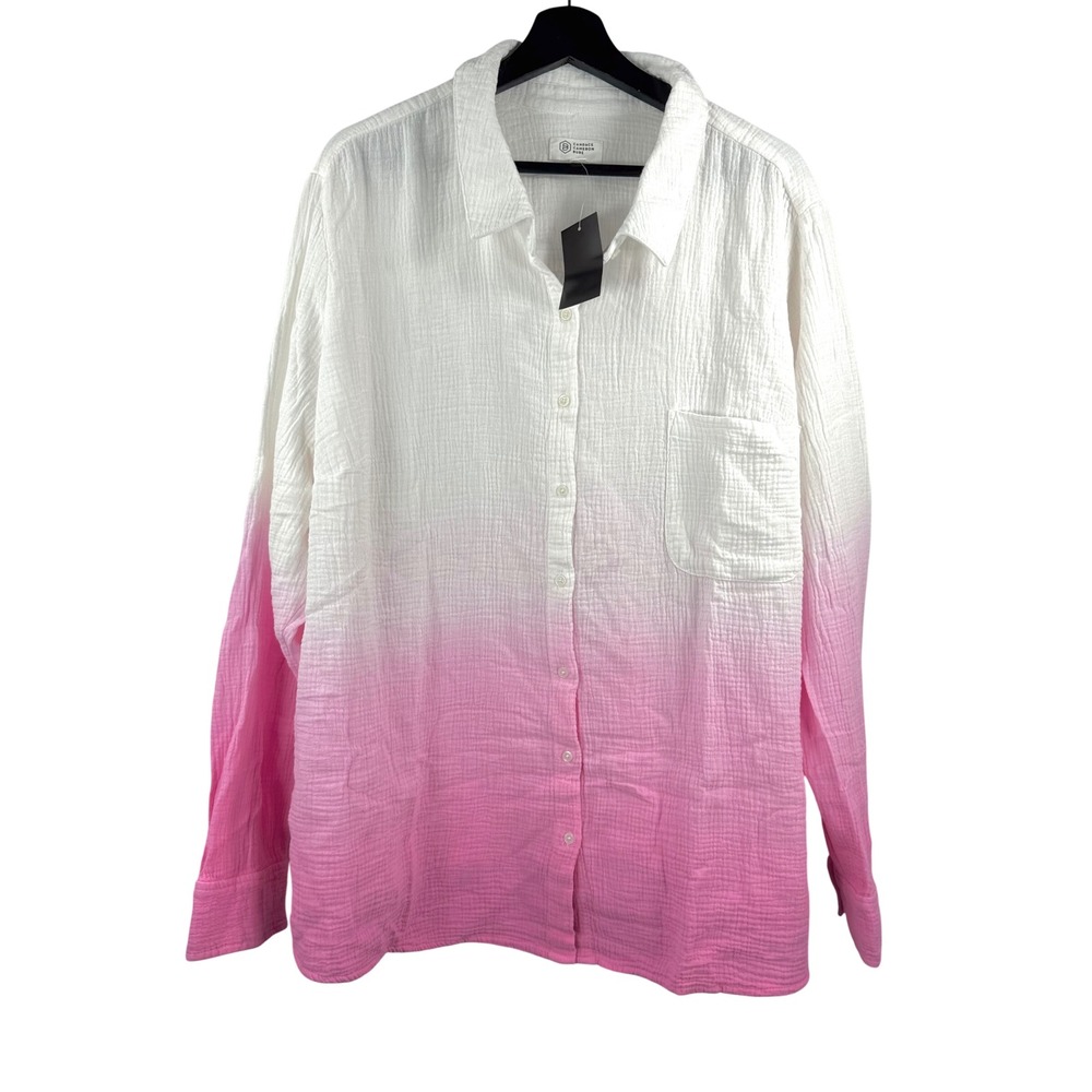 Candace Cameron Bure Button Down sz 2X Pink‎ White Ombre Cotton Gauze Shirt